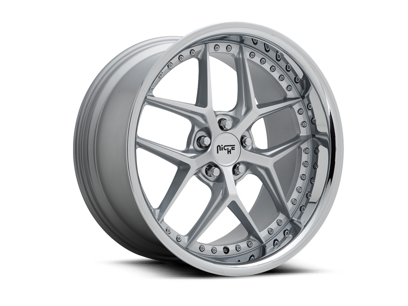 Niche Vice M225 Matte Silver w/ Chrome Lip Wheel Kit - 20x9/20x10.5 (15-23)